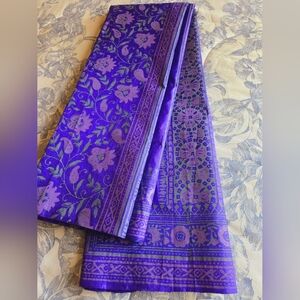 Beautiful Violet Color Acrylic Hand Block Paint Pure Silk Sari & matching Blouse